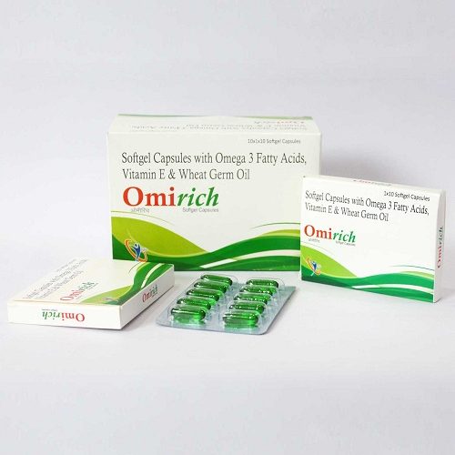 Soft Gel Capsules with Omega 3 Fatty Acids, Vitamin E & Wheat Germ Oil